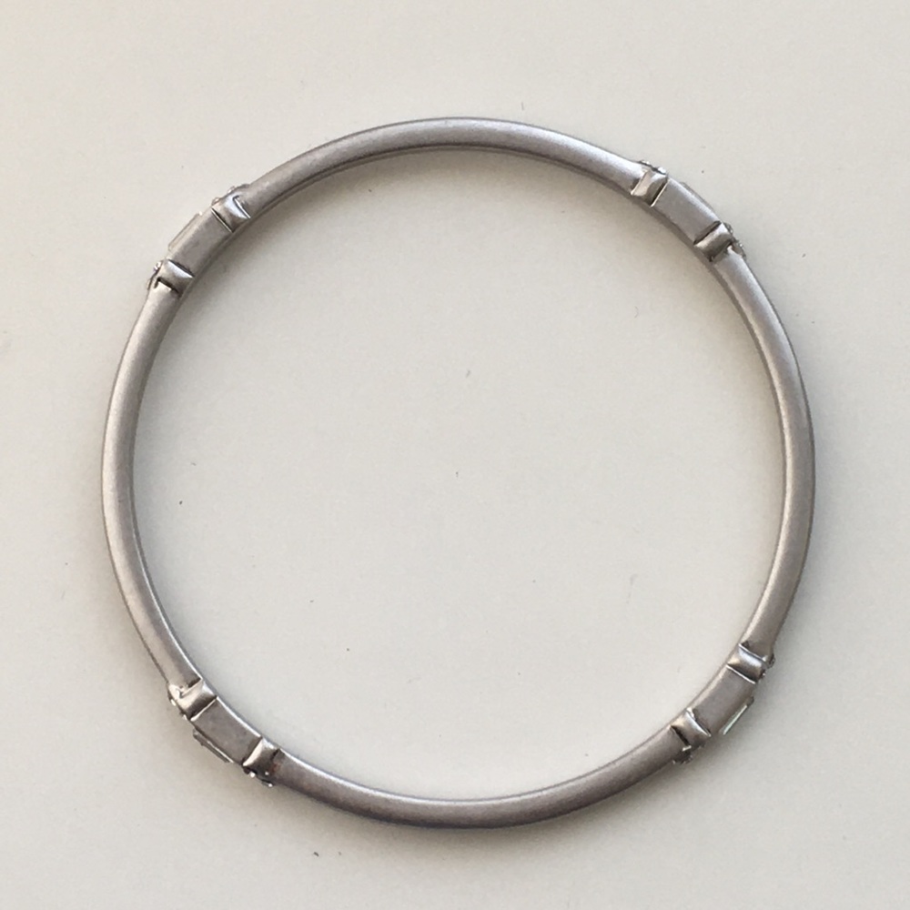 Classic Thin Silver Bangle With Small Emerald Cut… - image 3